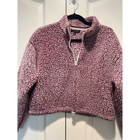 PacSun LA Hearts Sherpa Teddy Bear Half Zip Cropped Jacket Pullover Hoodie size - Picture 4 of 6
